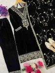 26DESIGNER VISCOSE VELVET EMBROIDERY SEQUENCE WORK TOP BOTTOM WITH DUPATTA FESTIVE WEAR WHOLESALE PRICE ETHNIC GARMENT (6)