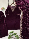 2ATTRACTIVE VELVET SEQUENCE EMBROIDERY WORK TOP BOTTOM WITH DUPATTA FESTIVE WEAR WHOLESALE PRICE ETHNIC GARMENT (7)