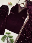 2ATTRACTIVE VELVET SEQUENCE EMBROIDERY WORK TOP BOTTOM WITH DUPATTA FESTIVE WEAR WHOLESALE PRICE ETHNIC GARMENT (7)