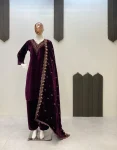 2ATTRACTIVE VELVET SEQUENCE EMBROIDERY WORK TOP BOTTOM WITH DUPATTA FESTIVE WEAR WHOLESALE PRICE ETHNIC GARMENT (7)