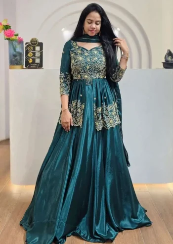 DESIGNER CHINON SEQUENCE EMBROIDERY WORK LEHENGA CHOLI WITH DUPATTA MORPICH