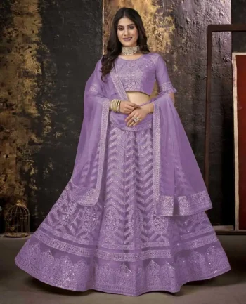 DESIGNER NET CHAIN WORK LEHENGA CHOLI WITH DUPATTA LAVENDER