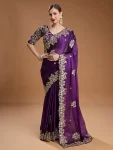DESIGNER RANGOLI SILK JARI DORI & THREAD WITH SEQUENCE AND JARI EMBROIDERY WORK SAREE WITH UNSTITCHED BLOUSE PURPLE