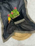 DESIGNER TWILL NET SEQUENCE WITH JARI DORI EMBROIDERY WORK VELVET LACE BORDER WORK SAREE WITH UNSTITCHED BLOUSE BLACK