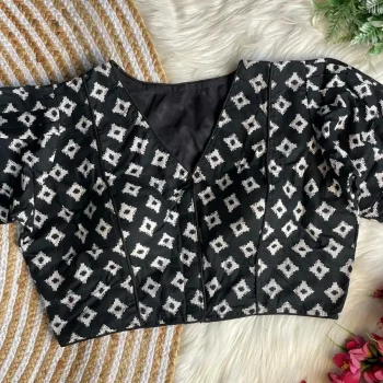 FANCY AJRAKH COTTON PRINT WORK STITCHED BLOUSE BLACK