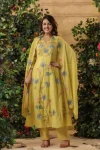 FANCY CHANDERI SILK EMBROIDERY WORK TOP BOTTOM WITH DUPATTA YELLOW