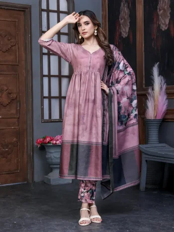 7FANCY COTTON BLEND DIGITAL PRINTED WORK TOP BOTTOM WITH DUPATTA  LAVENDER