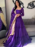 FANCY GEORGETTE RUFFLE STYLE WORK GOWN WITH DUPATTA PURPLE