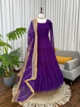 2FANCY GEORGETTE RUFFLE STYLE WORK GOWN WITH DUPATTA FESTIVE WEAR WHOLESALE PRICE ETHNIC GARMENT (19)
