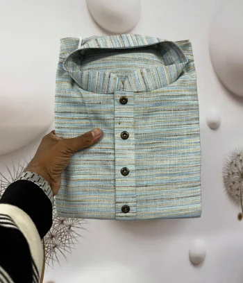 FANCY KHADI LINEN HANDWOVEN WORK MEN'S KURTA PAYJAMA GREY