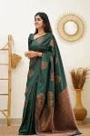 FANCY LICHI SILK RICH PALLU & JACQUARD WORK SAREE WITH UNSTITCHED BLOUSE GREEN