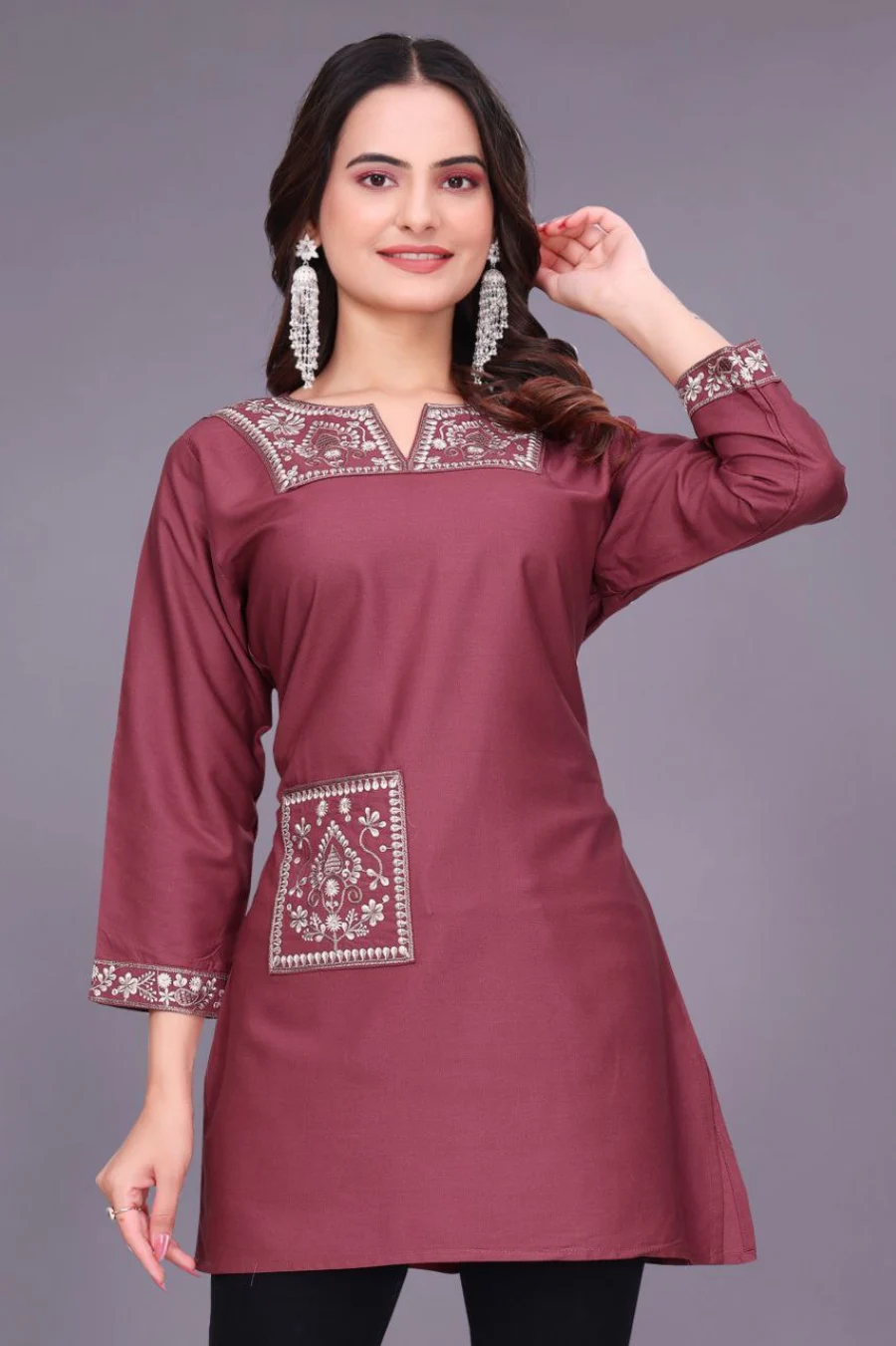 2FANCY RAYON EMBROIDERY WORK SHORT KURTI OFFICE WEAR WHOLESALE PRICE ETHNIC GARMENT (16)