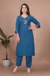 FANCY SLUB COTTON ORIGINAL MIRROR HAND WORK TOP BOTTOM SET BLUE