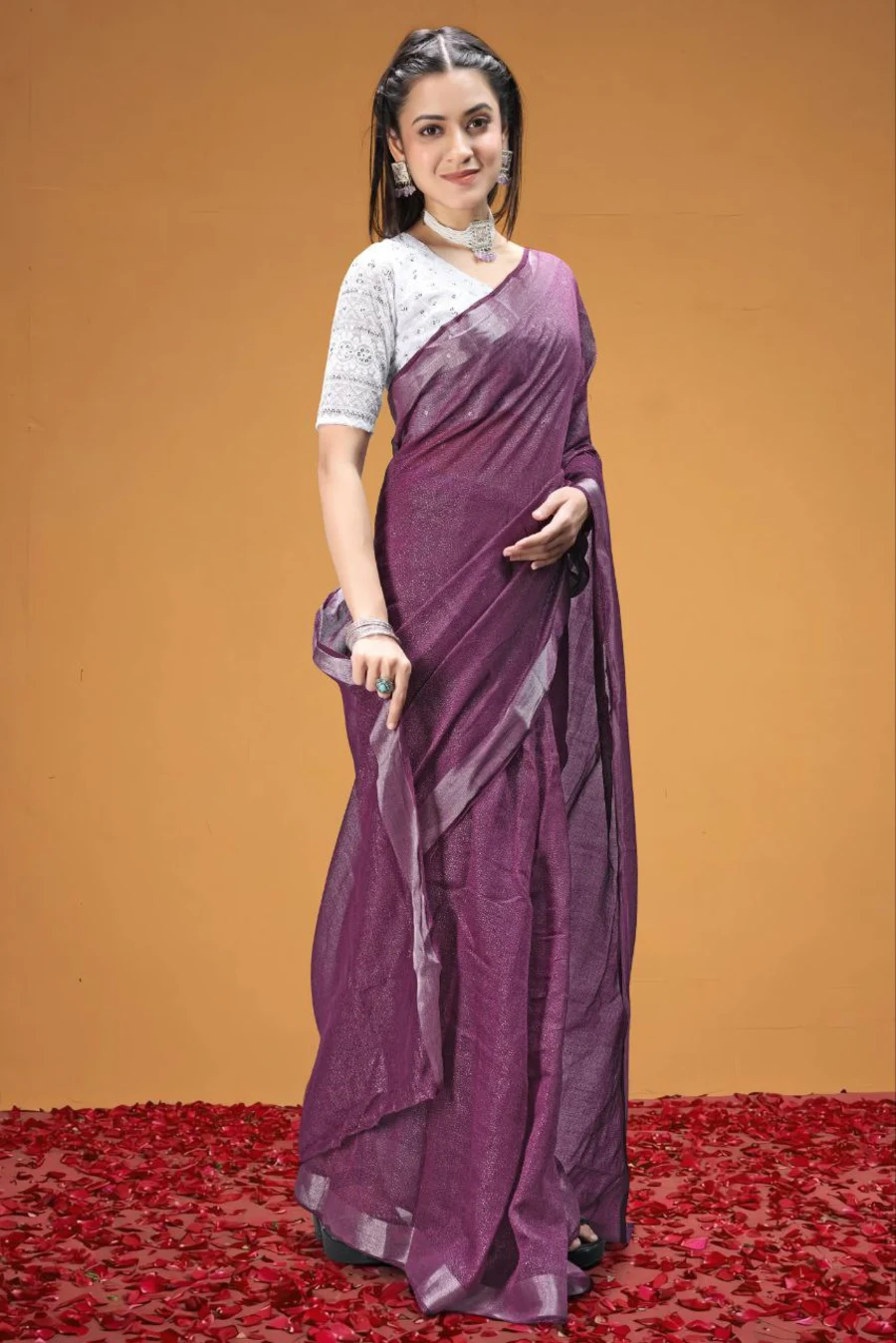 2FANCY TISSUE SILK WEAVING WORK SAREE WITH UNSTITCHED BLOUSE FESTIVE WEAR WHOLESALE PRICE ETHNIC GARMENT (10)