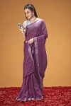 FANCY TISSUE SILK WEAVING WORK SAREE WITH UNSTITCHED BLOUSE PURPLE