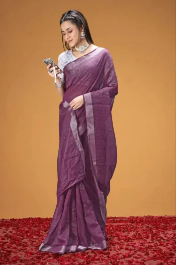 FANCY TISSUE SILK WEAVING WORK SAREE WITH UNSTITCHED BLOUSE PURPLE