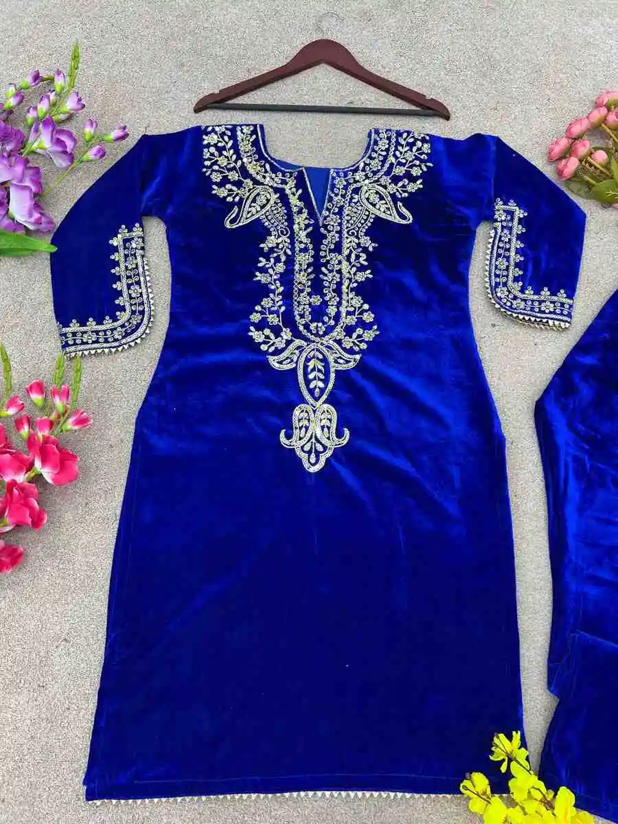 2FANCY VELVET EMBROIDERY SEQUENCE WORK TOP BOTTOM SET FESTIVE WEAR WHOLESALE PRICE ETHNIC GARMENT (10)