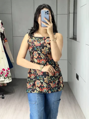 MODERN CAMBRIC COTTON PRINTED WORK ONLY TOP BLACK