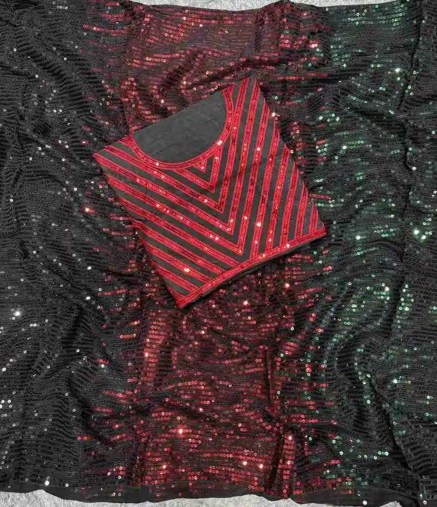 2MODERN GEORGETTE MULTICOLORED SEQUENCE EMBROIDERY WORK SAREE WITH UNSTITCHED BLOUSE PARTY WEAR WHOLESALE PRICE ETHNIC GARMENT (7)