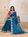 2MOST PICKED SPACE SILK EMBROIDERY CUTWORK WORK AARC BORDER WORK SAREE WITH UNSTITCHED BLOUSE WEDDING WEAR WHOLESALE PRICE ETHNIC GARMENT (16)