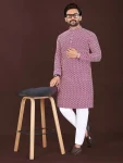 NEW ARRIVAL COTTON BLEND HANDCRAFTED LUCKHNAWI CHIKANKARI WORK MEN'S KURTA PAYJAMA RANI