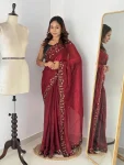 NEW ARRIVAL FENDY CHIFFON DIAMOND CUT DANA JHARKAN WORK WITH HANDWORK SEQUNCE BUTTA WORK SAREE WITH UNSTITCHED BLOUSE MAROON
