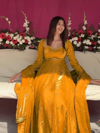 NEW ARRIVAL FENDY SILK THREAD WITH SEQUNCE WORK GOWN BOTTOM WITH DUPATTA YELLOW