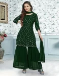NEW ARRIVAL GEORGETTE EMBROIDERY WORK TOP SHARARA WITH DUPATTA GREN