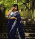 NEW ARRIVAL LICHI SILK RICH PALLU & JACQUARD WORK SAREE WITH UNSTITCHED BLOUSE NAVY BLUE