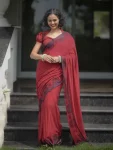 NEW ARRIVAL LINEN COTTON DIGITAL PRINTED WORK SAREE WITH UNSTITCHED BLOUSE RED