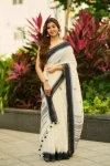 NEW ARRIVAL LINEN RICH PALLU & JACQUARD WORK SAREE WITH UNSTITCHED BLOUSE  OFF WHITE
