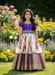 NEW ARRIVAL SILK HANDWORK AND DIGITAL PRINT WORK BORDER PURE ZARI WEAVING WORK KID'S GOWN PURPLE