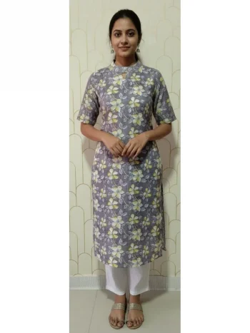 NEW ARRIVAL SLUB COTTON DIGITAL PRINT WORK KURTI GREY