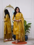 RICH LOOK CHANDERI EMBROIDERY WORK TOP BOTTOM WITH DUPATTA YELLOW