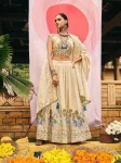 RICH LOOK SHIMMER EMBROIDERY WORK LEHENGA CHOLI WITH DUPATTA CREAM