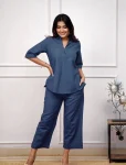 STYLISH 17 KG RAYON PLAIN CO-ORD SET BLUE