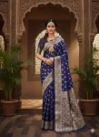 TRENDING LICHI SILK BANARASI WEAVING WORK SAREE WITH UNSTITCHED BLOUSE NAVY BLUE