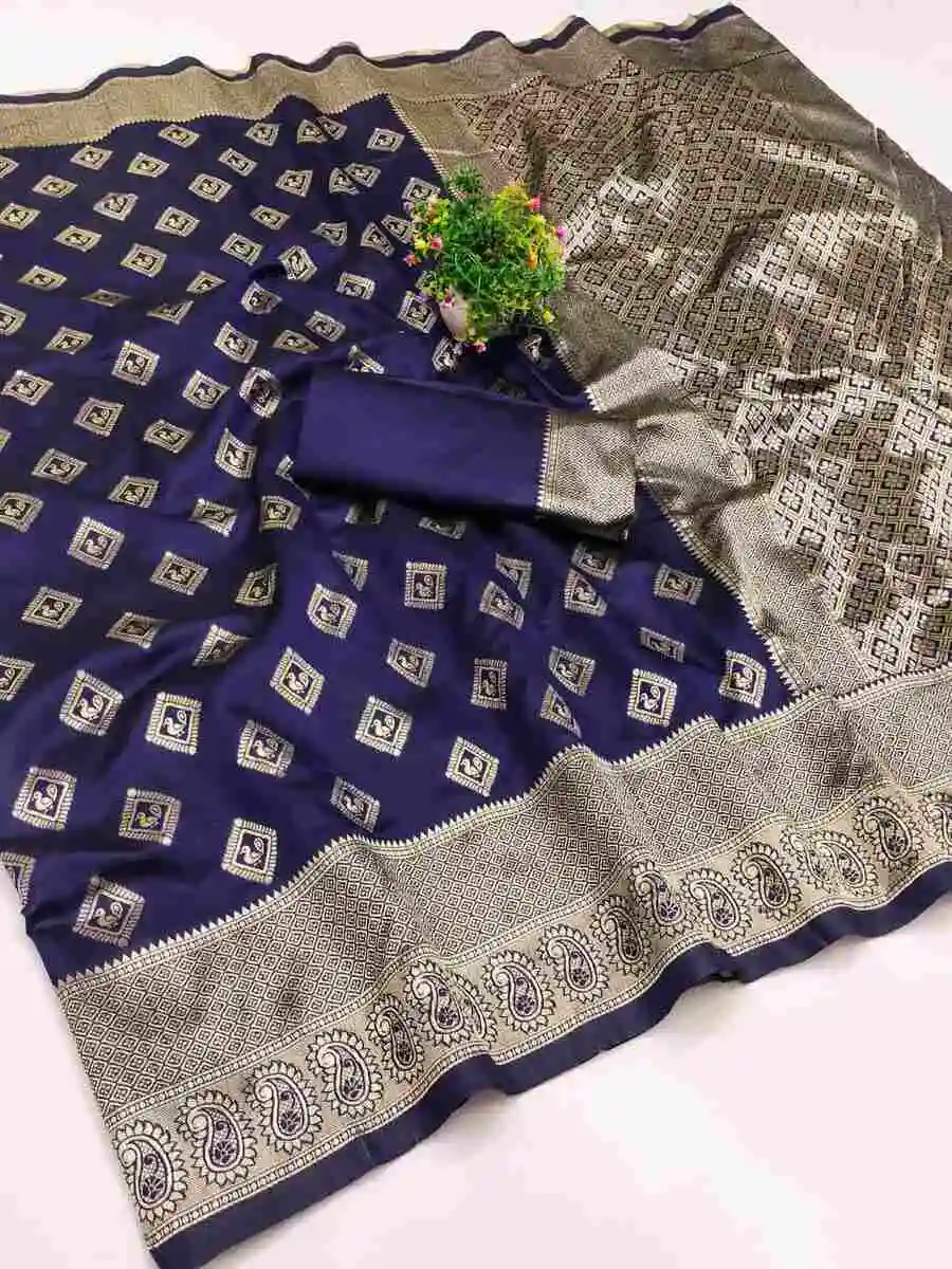 2TRENDING LICHI SILK BANARASI WEAVING WORK SAREE WITH UNSTITCHED BLOUSE FESTIVE WEAR WHOLESALE PRICE ETHNIC GARMENT (5)