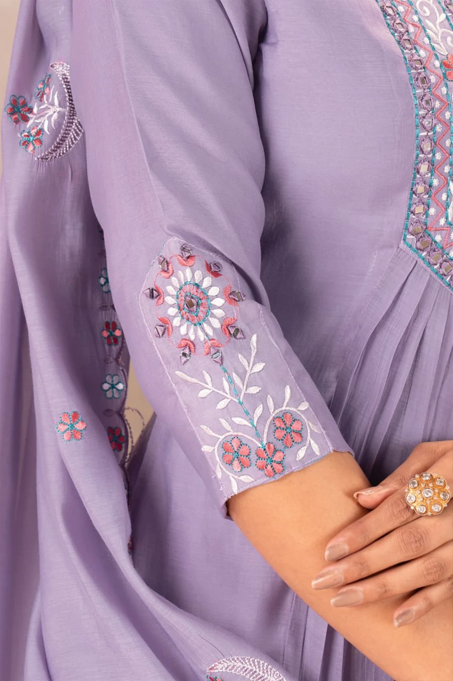 34FANCY CHANDERI EMBROIDERY WITH REAL MIRROR HANDWORK TOP BOTTOM WITH DUPATTA FESTIVE WEAR WHOLESALE PRICE ETHNIC GARMENT (18)