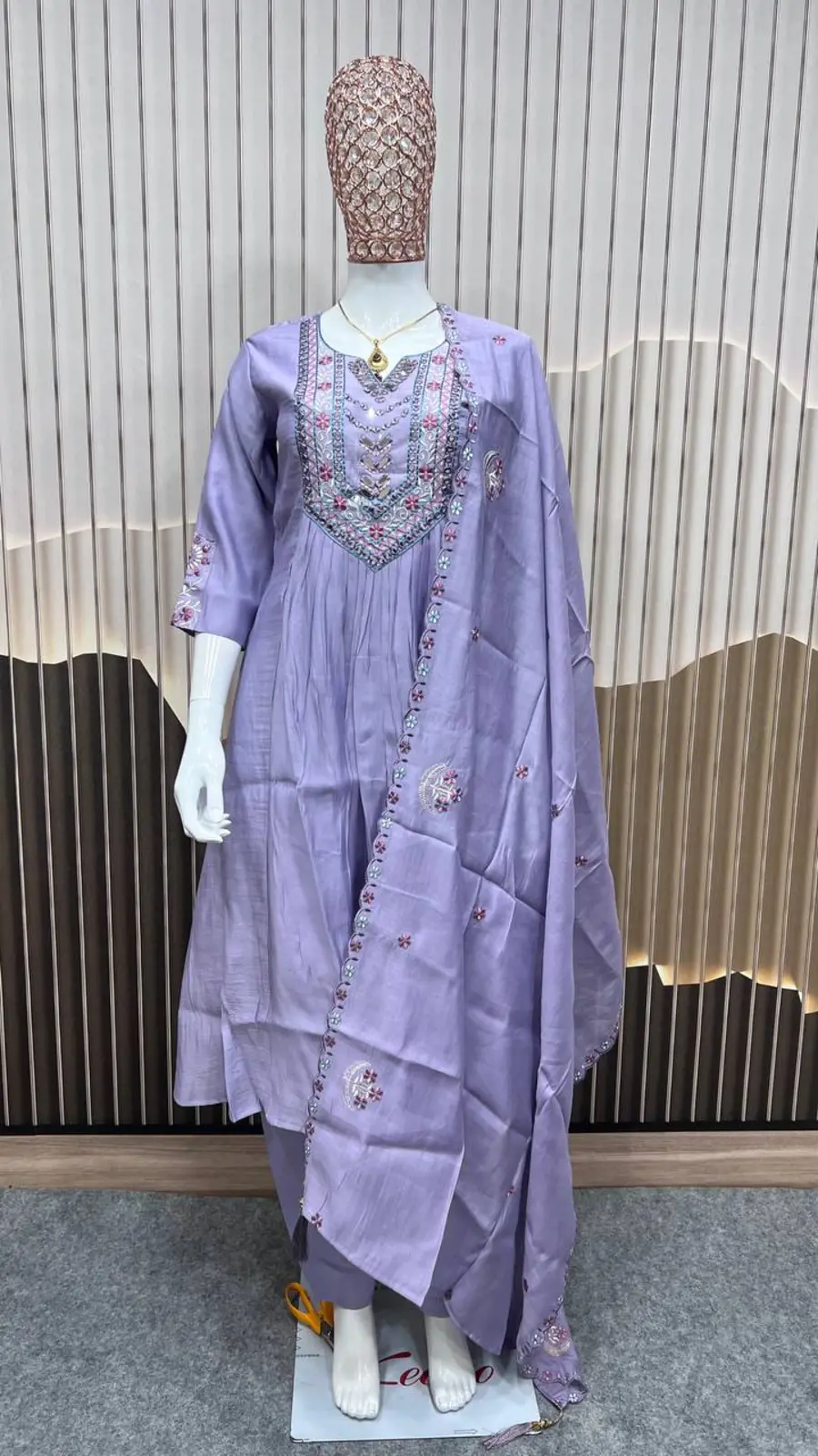 34FANCY CHANDERI EMBROIDERY WITH REAL MIRROR HANDWORK TOP BOTTOM WITH DUPATTA FESTIVE WEAR WHOLESALE PRICE ETHNIC GARMENT (20)