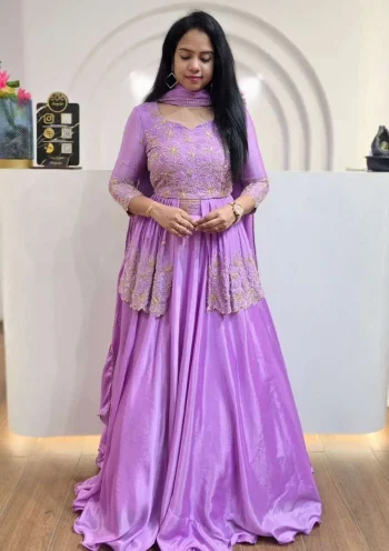 DESIGNER CHINON SEQUENCE EMBROIDERY WORK LEHENGA CHOLI WITH DUPATTA LAVENDER