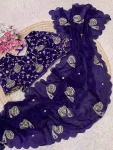 DESIGNER FENDY SATIN SILK HAND WORK WITH CUT WORK AARCO BORDER WORK SAREE WITH STITCHED BLOUSE PURPLE