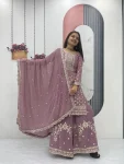 3DESIGNER GEORGETTE EMBROIDERY THREAD & SEQUENCE WORK TOP PALAZZO WITH DUPATTA WEDDING WEAR WHOLESALE PRICE ETHNIC GARMENT (21)