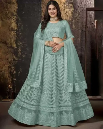 DESIGNER NET CHAIN WORK LEHENGA CHOLI WITH DUPATTA MINT