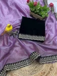 DESIGNER TWILL NET SEQUENCE WITH JARI DORI EMBROIDERY WORK VELVET LACE BORDER WORK SAREE WITH UNSTITCHED BLOUSE LAVENDER