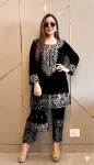 DESIGNER VELVET ZARI EMBROIDERY WORK TOP BOTTOM SET BLACK
