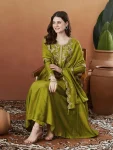 DESIGNER VHICHITRA SILK SEQUENCE CODING EMBROIDERY WORK TOP BOTTOM WITH DUPATTA PARROT GREEN