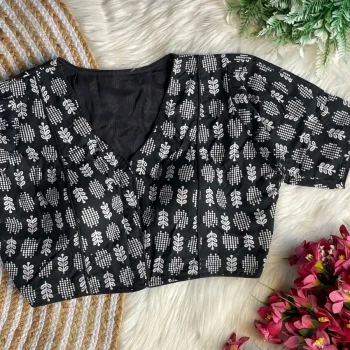 FANCY AJRAKH COTTON PRINT WORK STITCHED BLOUSE BLACK