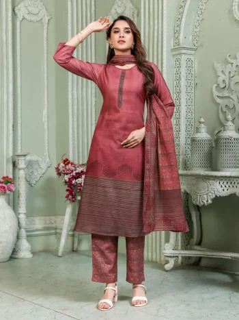 7FANCY COTTON BLEND DIGITAL PRINTED WORK TOP BOTTOM WITH DUPATTA  RED