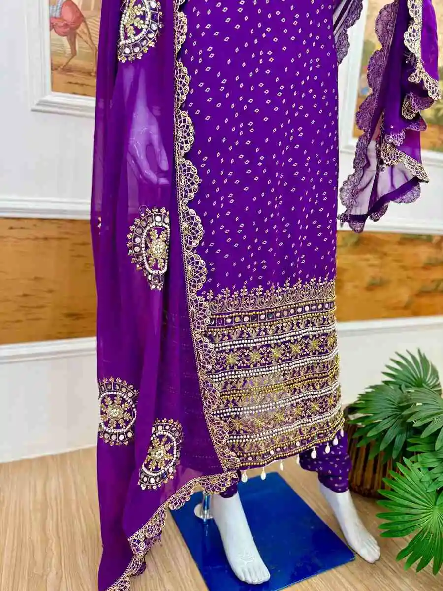 3FANCY GEORGETTE PEARL MOTI & REAL MIRROR HAND WORK WITH EMBROIDERY WORK TOP BOTTOM WITH DUPATTA PARTY WEAR WHOLESALE PRICE ETHNIC GARMENT (24)